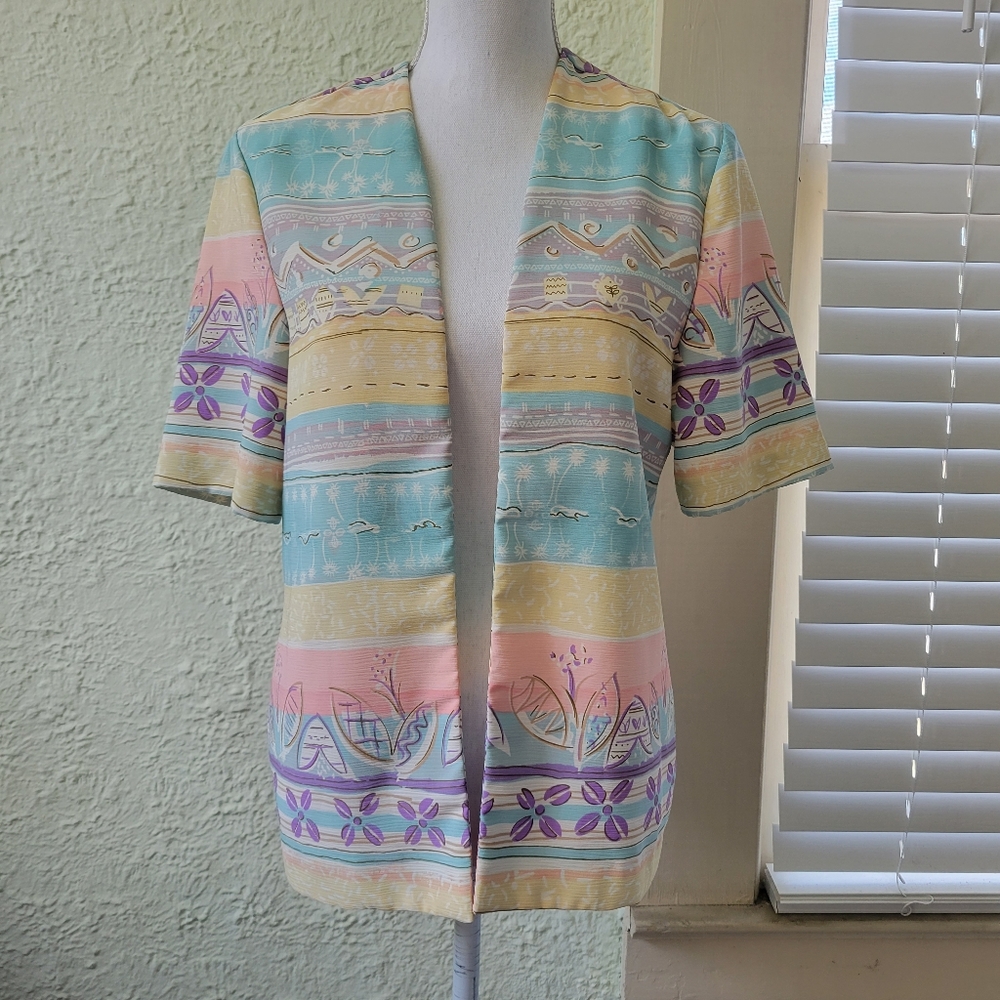 Vintage Leslie Belle Canada Open Jacket Women's Multicolor Polyester petite.